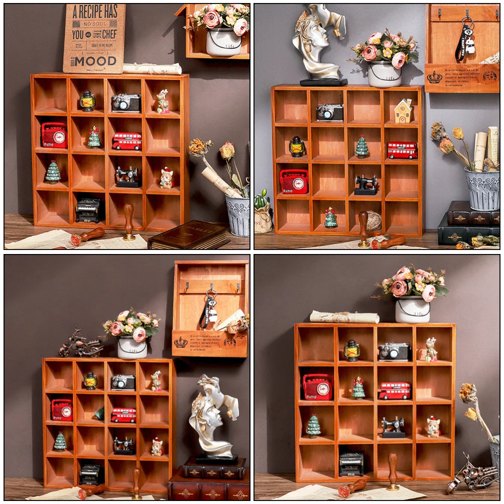 

16 Grids Hanging Wooden Wall Shelf Desktop Display Rack Home Decorations