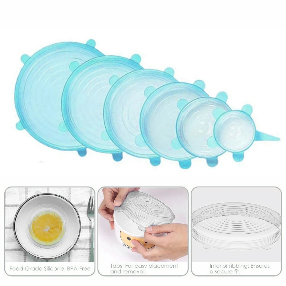 Свежие крышками 6 шт. силиконовых кейсов стрейч многоразовые крышки герметичный