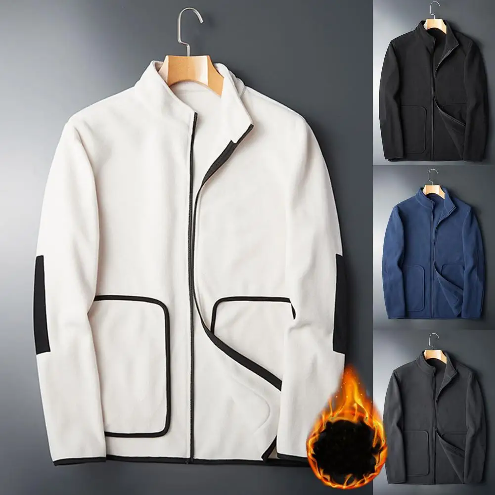 

Men Coat Stand Collar Double-sided Plush Zip Up Cardigan Solid Color Bottomed Top Winter Velvet Jacket Korean Men's Clothing