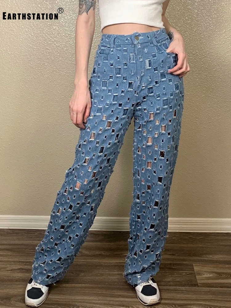 Бесплатная доставка тяжелые изделия старые сломанные полые потертые джинсовые