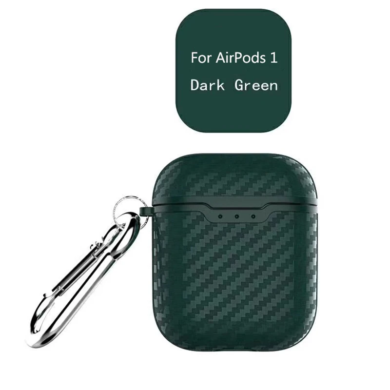 Green For Airpods 1 С металлическим кольцом Ретро темно-зеленый чехол для наушников Airpods из углеродного волокна Мягкий ТПУ защитный чехол для наушников Airpods 2 - Цвет: Green For Airpods 1