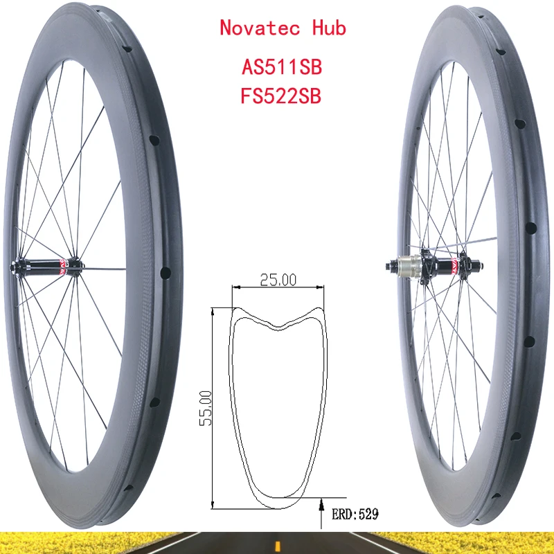 700C Road 55*25 мм углеродная колесная пара обод глубокий 55 ширина 25 Novatec AS511SB/FS522SB V