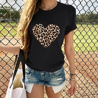 t shirt leopard heart print women valentines day casual short sleeve tshirt o neck heart shaped pullover tops tee shirts mujer