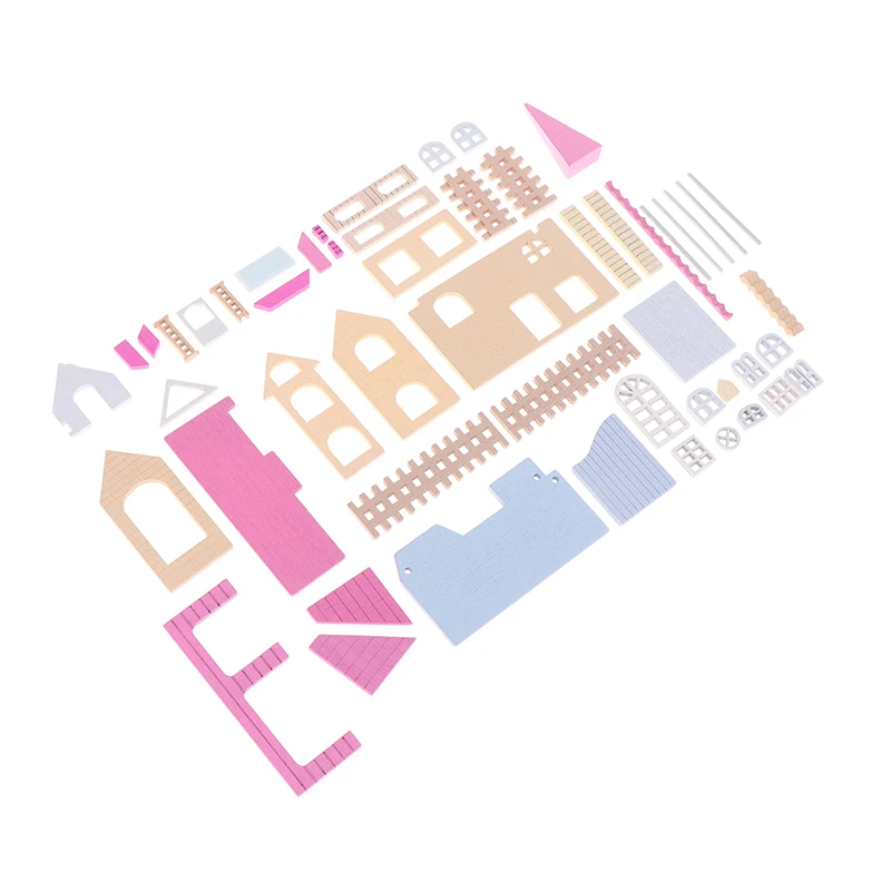 Розовый Сказочный городок в сборе миниатюрный дом деревянная поделка сказочное