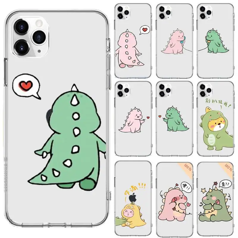 

Couple sweet dinosaur cute popular Phone Case Transparent for iPhone 6 7 8 11 12 s mini pro X XS XR MAX Plus cover funda shell