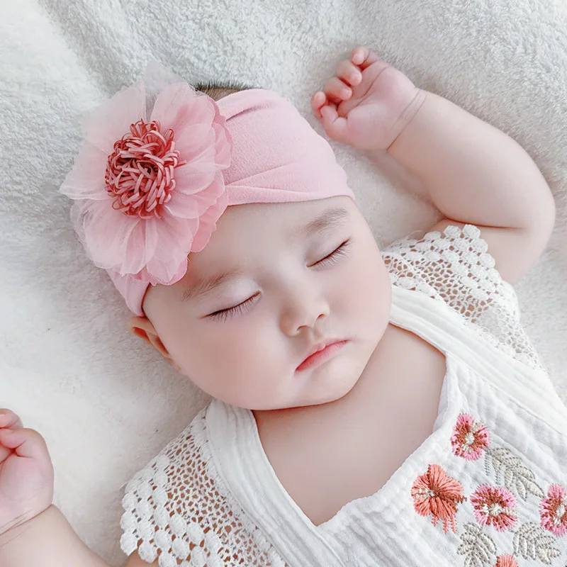 

Big Flower Newborn Hairband Pink Princess Baby Headband Newborn Toddler Infant Wide Elastic Hair Accessory
