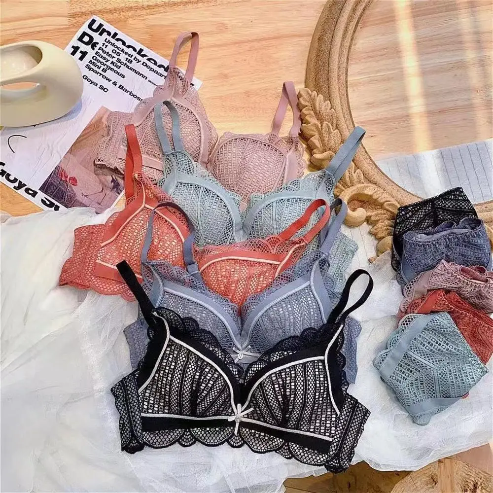 

Wriufred Net gauze underwear adjustment type B cup women gathers comfortably lingerie no steel ring girl small chest bra set