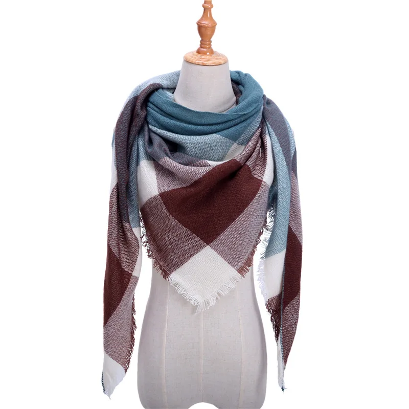 Новинка, женский зимний треугольный шарф, клетчатый теплый кашемировый шарф, женские шали, Пашмина, Дамская бандана, накидка, бандана - Цвет: SJb17