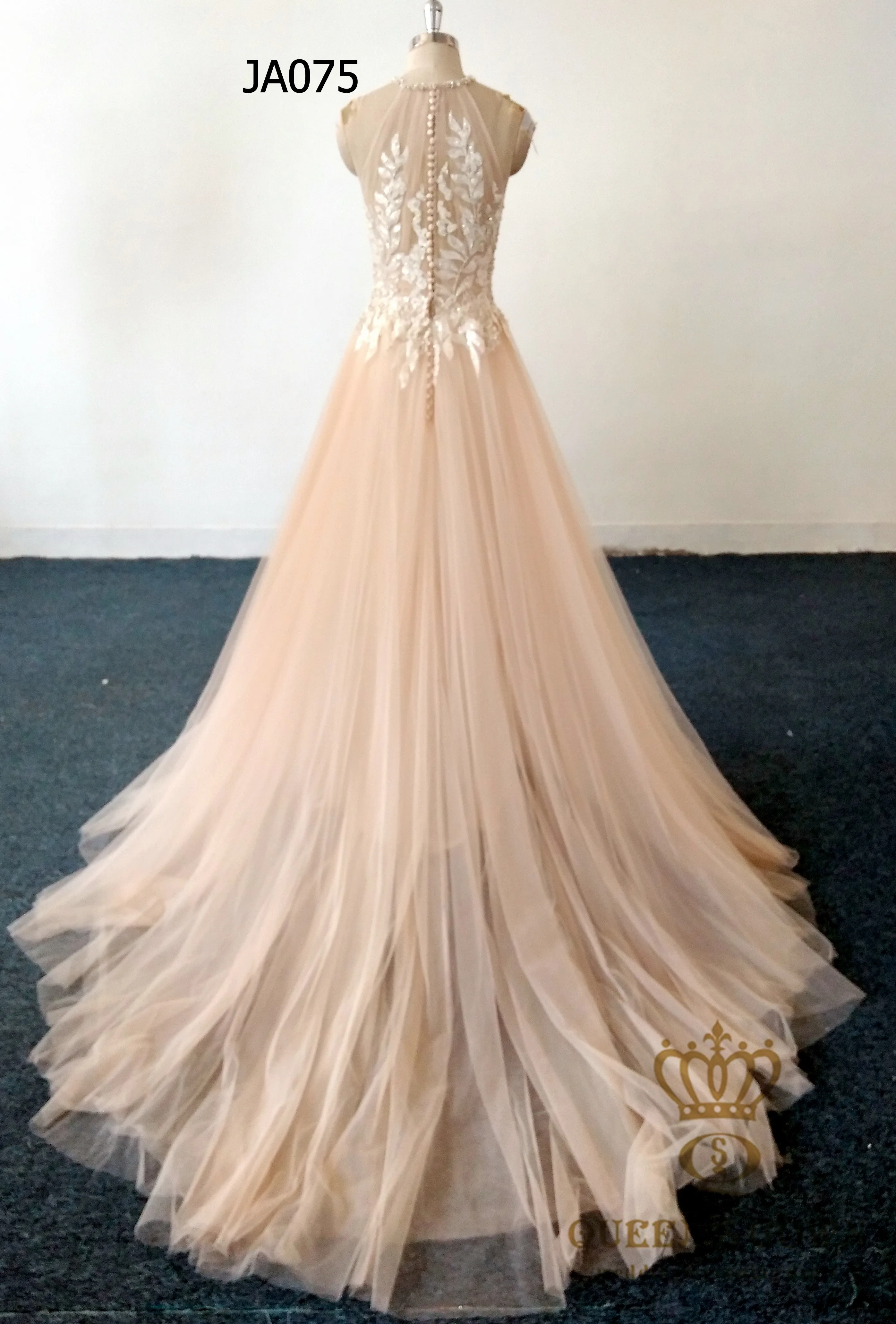 

A-Line halter champagne sleeveless deep v neck vintage wedding dress