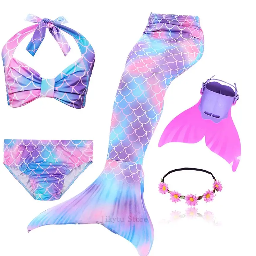 Kids Swimming Mermaid Tail Bikini Set can add with Monofin Flipper Ariel Costumes Cosplay Swimsuit Bathing Suit for Girls