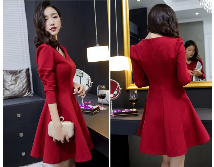 Женское платье с длинным рукавом красное черное облегающее в винтажном стиле