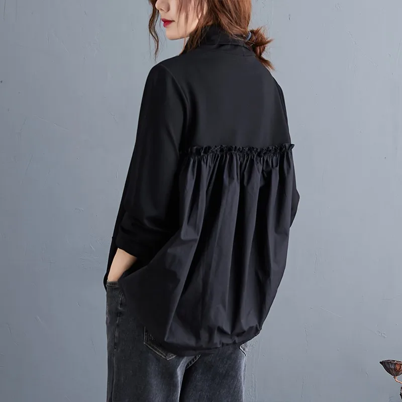 Женская футболка с длинным рукавом свободная черная винтажная высоким