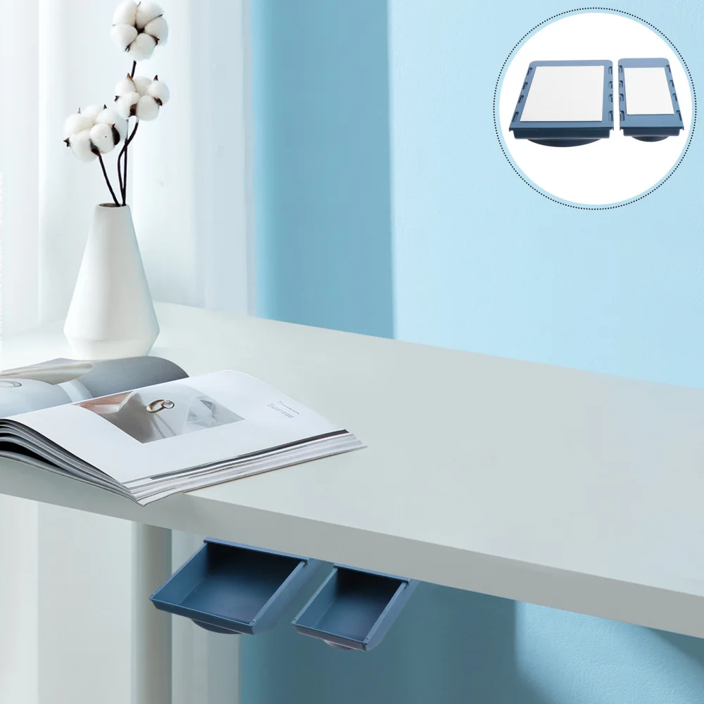

2PCS Paste Hanging Storage Drawers Under Desk Boxes Finishing Boxes (S+L)