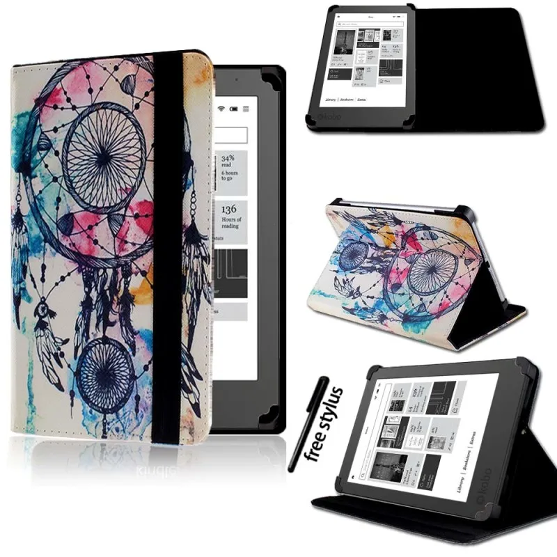 KK&LL для 2013 Kobo Aura " /NEW Aura Edition 2 6" eReader планшет-Кожаная подставка для планшета Folio Smart Cover чехол+ стилус - Цвет: Dream Catcher