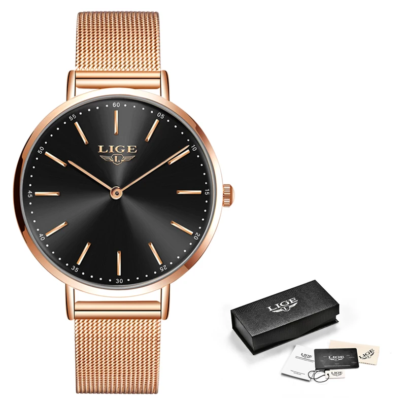 

2020 Women Watches LIGE Top Brand Luxury Ladies Fashion Casual All Steel Ultra-Thin Mesh Belt Quartz Clock Relogio Feminino+Box