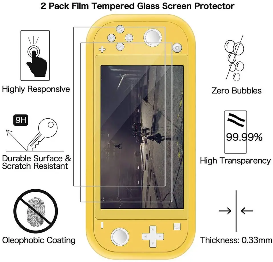Защитные аксессуары силиконовый чехол для Nintendo Switch Lite с 2 упаковками закаленное