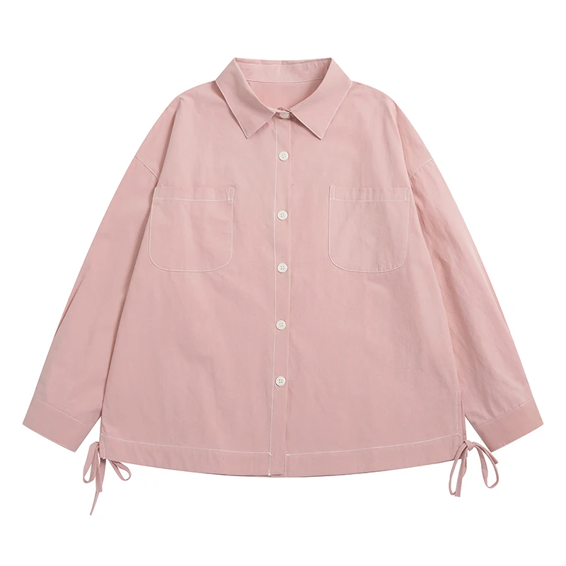 Женская Однотонная рубашка с отложным воротником Повседневная Свободная блузка