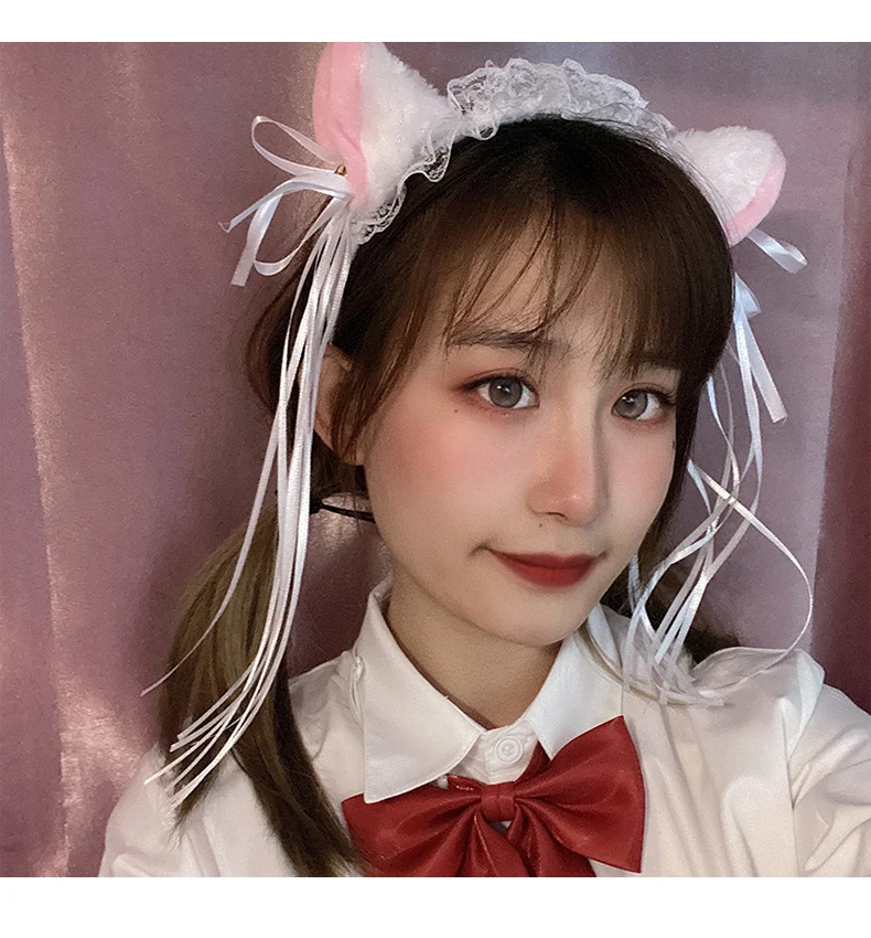 Женская Кружевная повязка на голову с плюшевыми кроличьими и кошачьими ушками