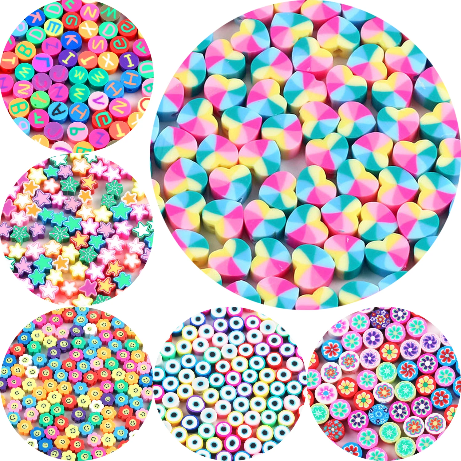 

50pcs Smile Fruit Heart Beads Polymer Clay Beads Mixed Polymer Clay Spacer Beads For Jewelry Making DIY Bracelet Necklace 10mm