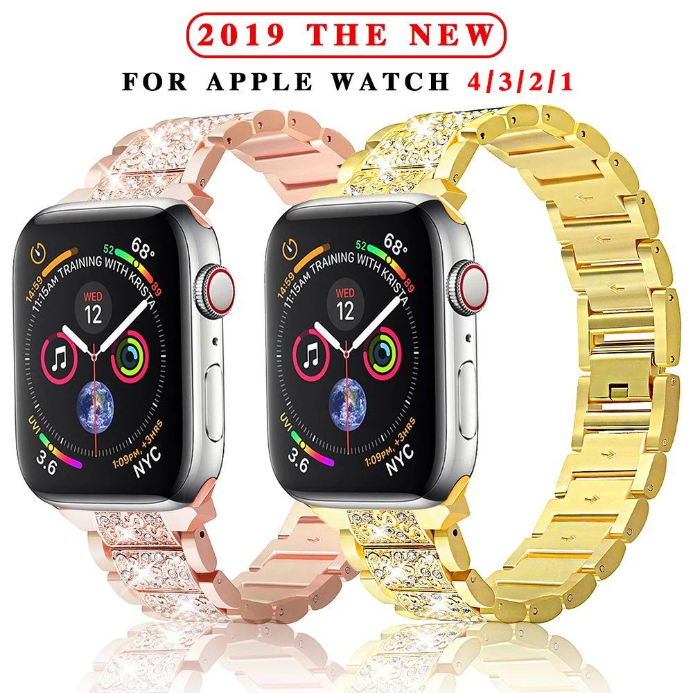 Ремешок из нержавеющей стали для Apple Watch 40 мм 44 мм 38 мм 42 мм Дамский бриллиантовый ремешок для Apple iWatch серии 5 4 3 2 1 iWatch браслет