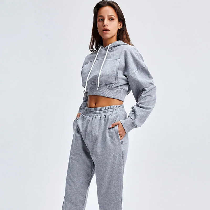 

SALSPOR Women Clothes Sports Sets Solid Color Yoga Fitness Workout Ladies Suit Loose Long Sleeve Exercise Woman Hoodie Set