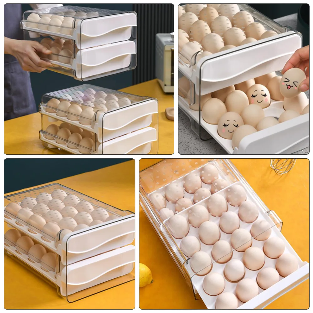 

1Pc Drawer Type Egg Holder Double Layer Keep Fresh Egg Dispenser (White)