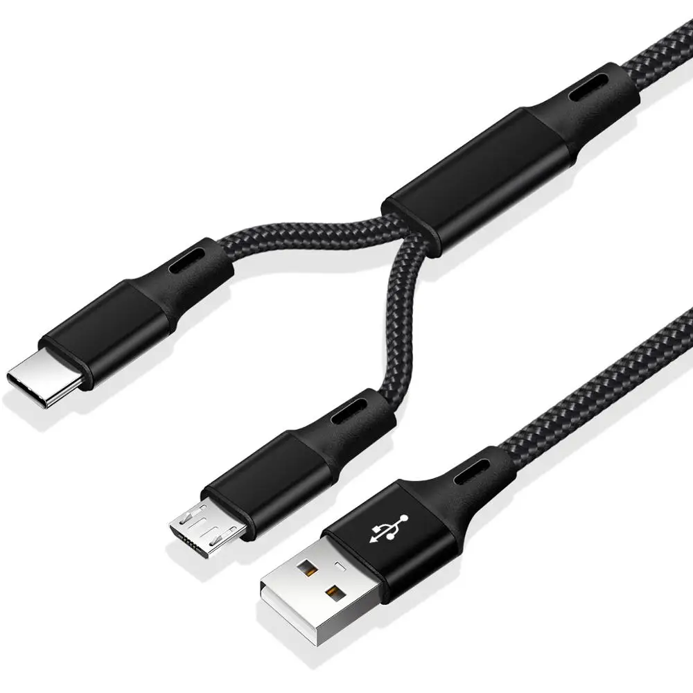 Ankndo 2 в 1 Micro USB кабель type C кабель для Xiaomi huawei samsung Android мобильный телефон Быстрая зарядка кабель Microusb зарядное устройство - Цвет: 2in1 black cable