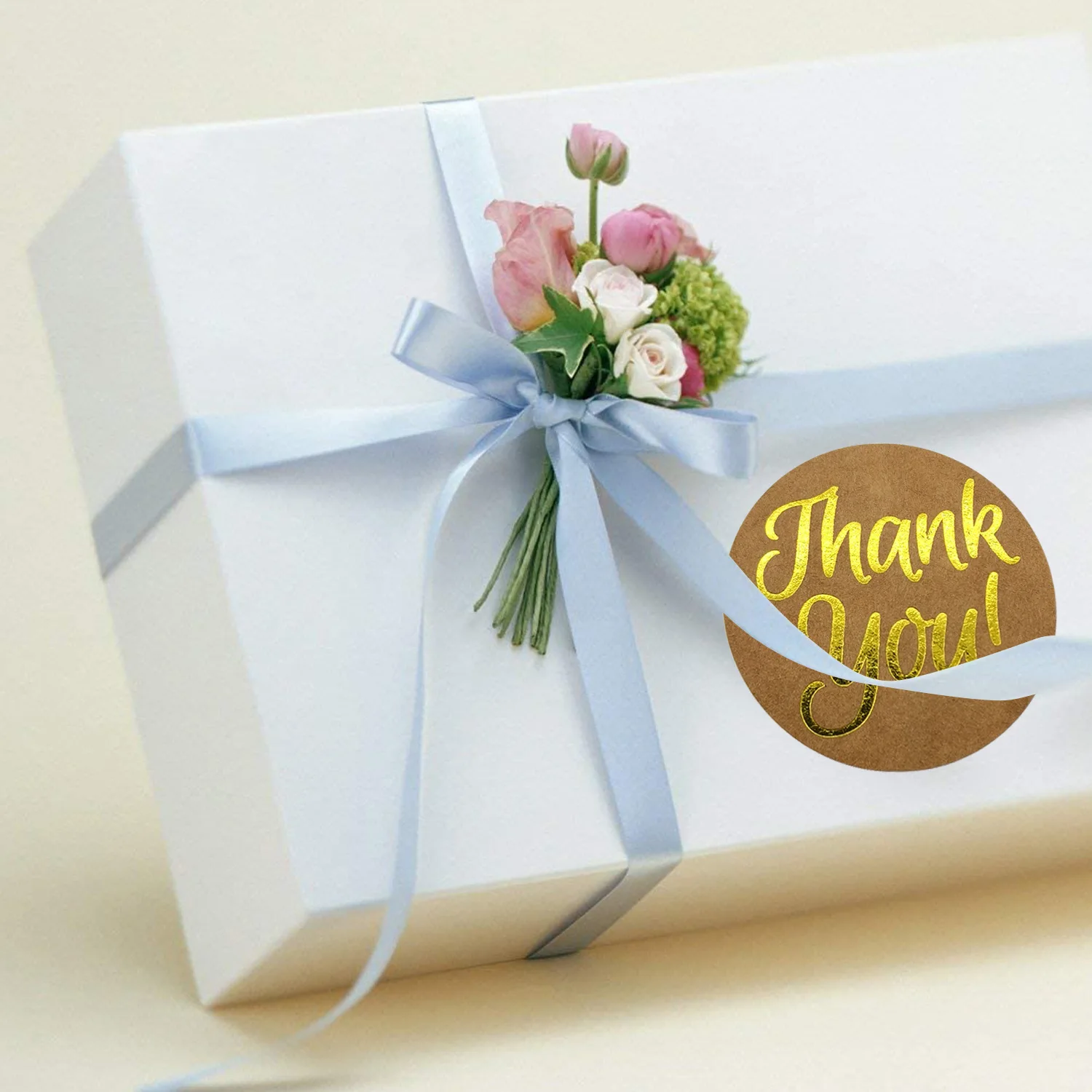 

2021 1.5 inch 500 pieces /roll, thank you kraft paper label with bronzing font, baking gift card, gift packaging sealing sticker