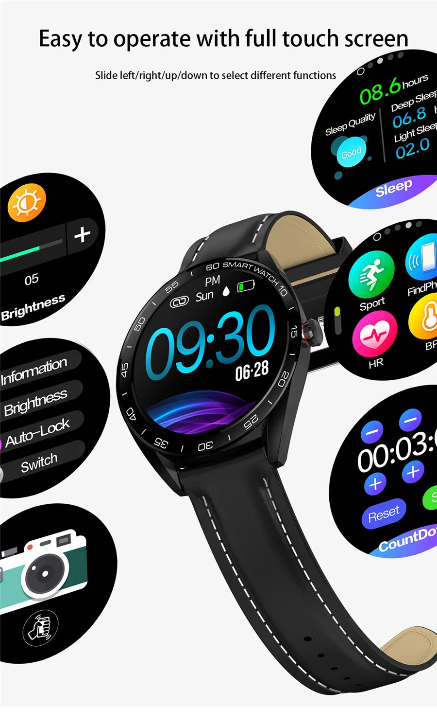 K7 Смарт часы Полный сенсорный экран Bluetooth Вызов пульсометр Шагомер Smartwatch для мужчин подключение Android IOS pk k88hplus