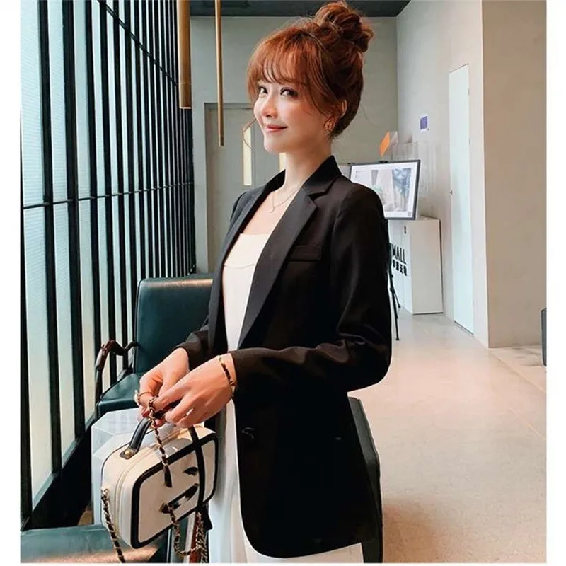 

Real shot fashion monochrome small suit jacket women 2019 autumn new Korean fashion slim small suit waist was thin jacket
