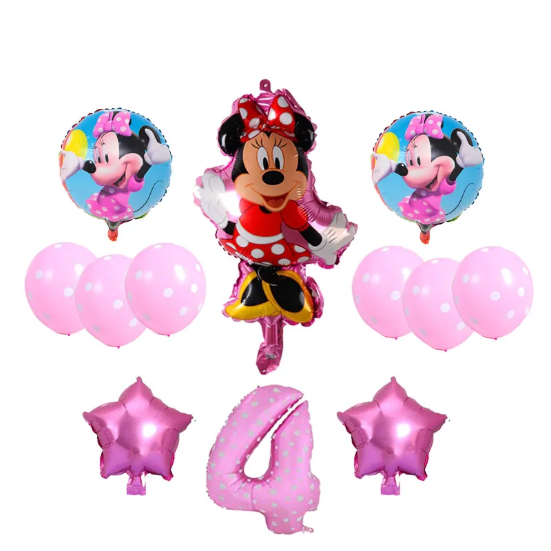 

1 Set Disney Mickey Minnie Mouse Balloons Birthday Party Decor Girls Boys Baby Shower Kids Toys Globos Pink Blue Numbers Balloon
