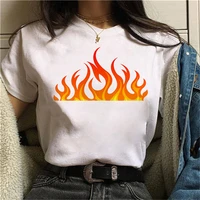 2021 summer power fire printed t shirt women casual t shirts new style white tees korean trend white harajuku aesthetic t shirts