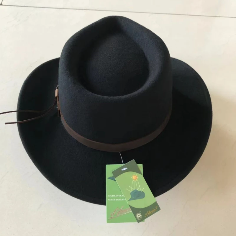 LIHUA Brand Mens Wool Felt Western Outback Cowboy Hat,  Women Cool Fedora Outdoor Short Brim Hat With Black Color