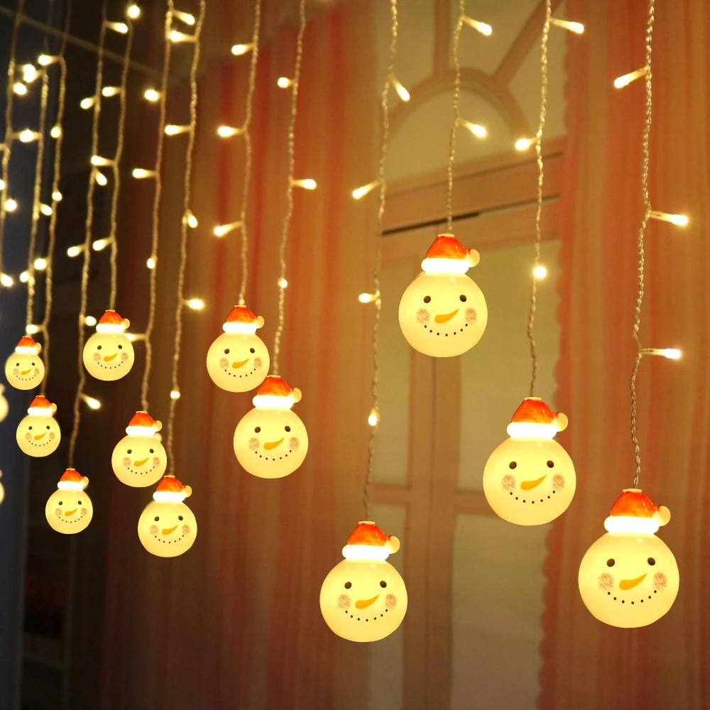 3.5M 5M Snowman Led curtain string light 8 modes Connectable Christmas icicle fairy light for Wedding patio window party decor