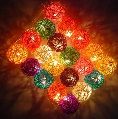 

metbale 20 Lanterns 3 metre Mixed Colour Rattan Ball Fairy Light String Lights