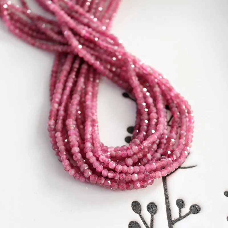 

wholesale natural pink tourmaline faceted cut rondelle 2x3mm/3x4mm 7.5 inch/19cm tiny seed beads jewelry making DIY for women