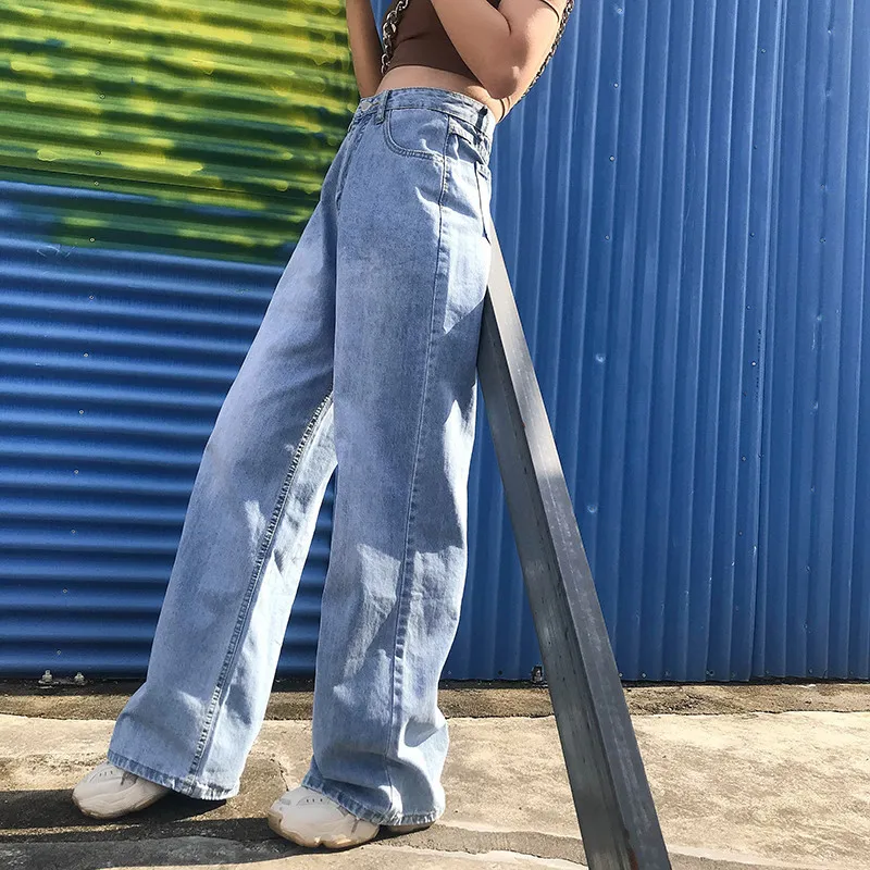 

2020 new high waist jeans women's wide leg pants big punk Korean pants casual Korean distressed jeans high waist jeans