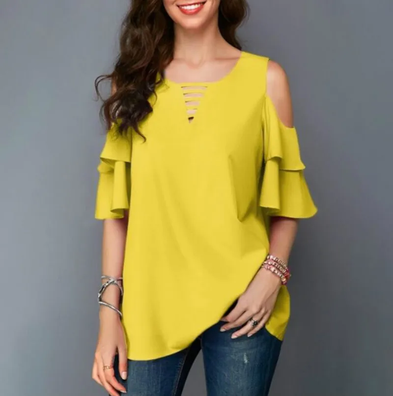 Элегантная женская Свободная шифоновая блузка с круглым вырезом однотонные