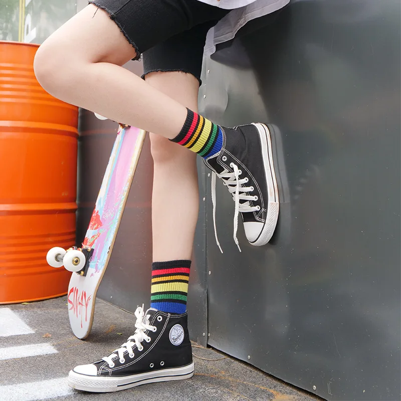 Повседневные носки в радужную полоску зимние женские теплые чулки стиле хип хоп