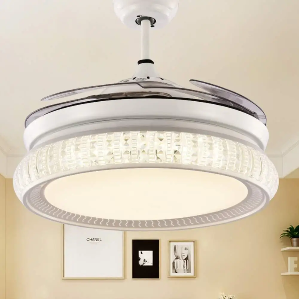 

Скандинавский потолочный вентилятор с выдвижными лезвиями, светодиодная люстра с дистанционным управлением, 3 скорости, 3 цвета, светильник...