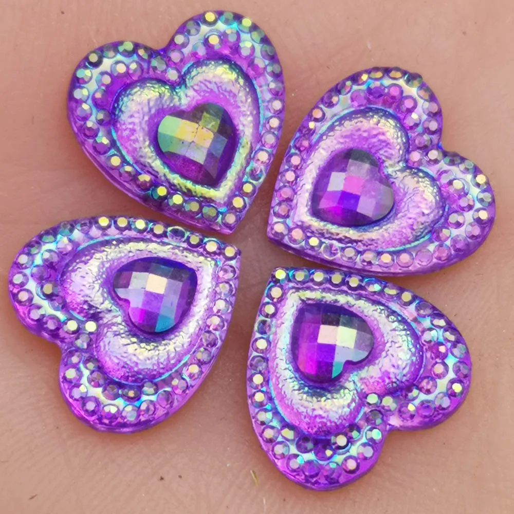 50 шт 16 мм AB смолы Стразы в форме сердца Flatback Свадебные diy пуговицы - Цвет: Purple