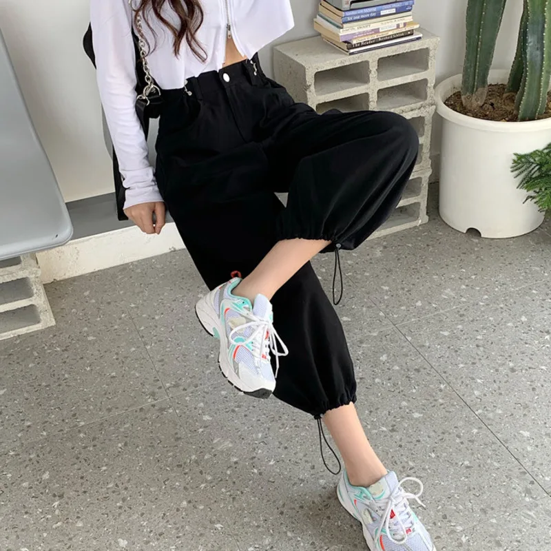 

#2164 Black White Khaki Bloomers Pants Women High Waisted Trousers Summer Casual Hip Hop Pants Loose Cargo Haram Pants Female