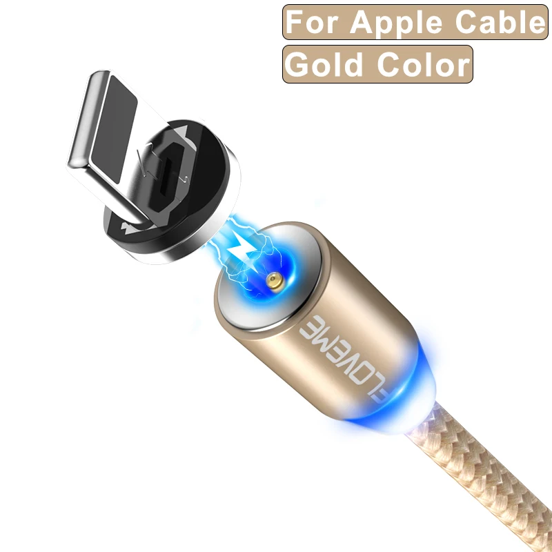 For Apple Gold FLOVEME, магнитный usb-кабель для быстрой зарядки, кабель USB type C, Магнитный зарядный кабель Micro usb для зарядки и передачи данных, кабель USB для мобильного телефона - Цвет: For Apple Gold