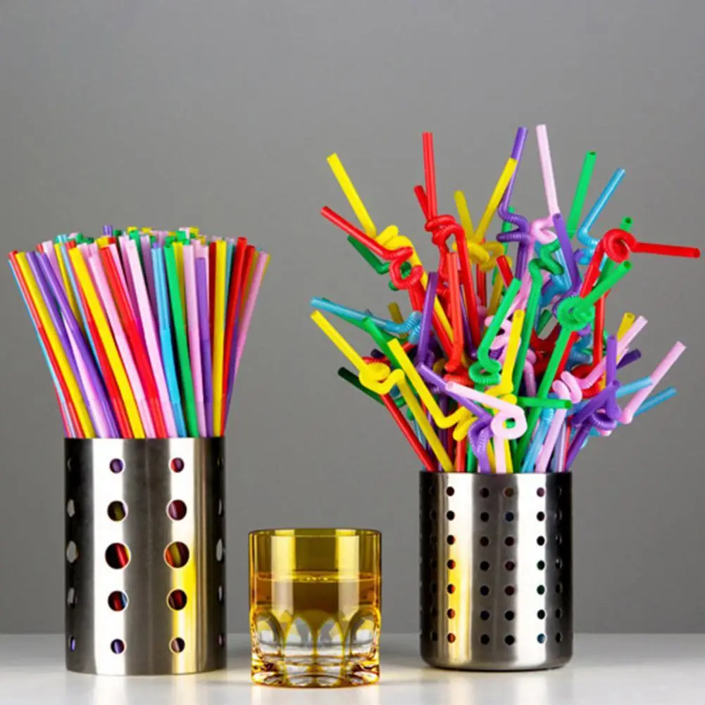 

100Pcs Drinking Straw Eco-friendly High Flexibility PP Assorted Colors Bendable Straw for Home Bar accessories