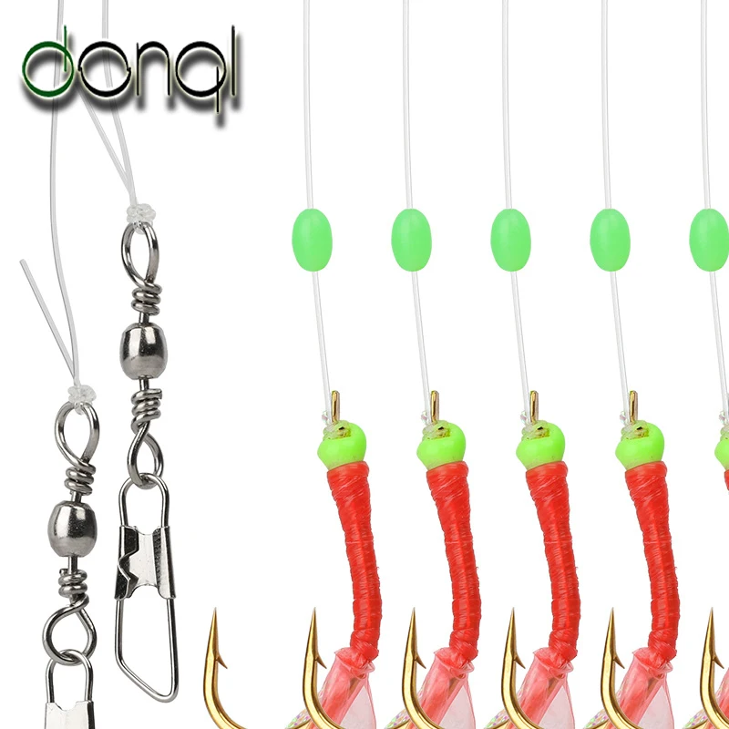 DONQL Combination Fishing Hooks 5#-22# Luminous Fishing Hooks(Tail Luminous Beads) 6 Hooks+ Stainless Steel Fishing Adapter - Цвет: Белый