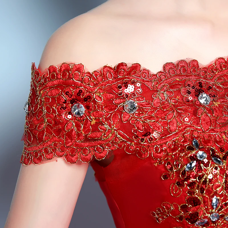 Винтажное кружевное красное свадебное платье AnXin SH с цветами блестящее белое