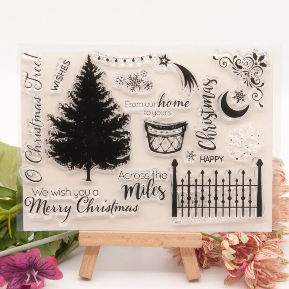 

Christmas Tree Transparent Stamps Fence Snowflake Moon Lace Clear Stamp for DIY Scrapbooking Card Making Fun Decoration Supplies