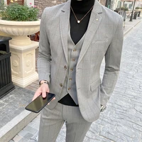 3pcs men plaid suit fashion 2020 new formal wear suit men tuxedo slim fit mens wedding suits dress plus size jacket pant vest