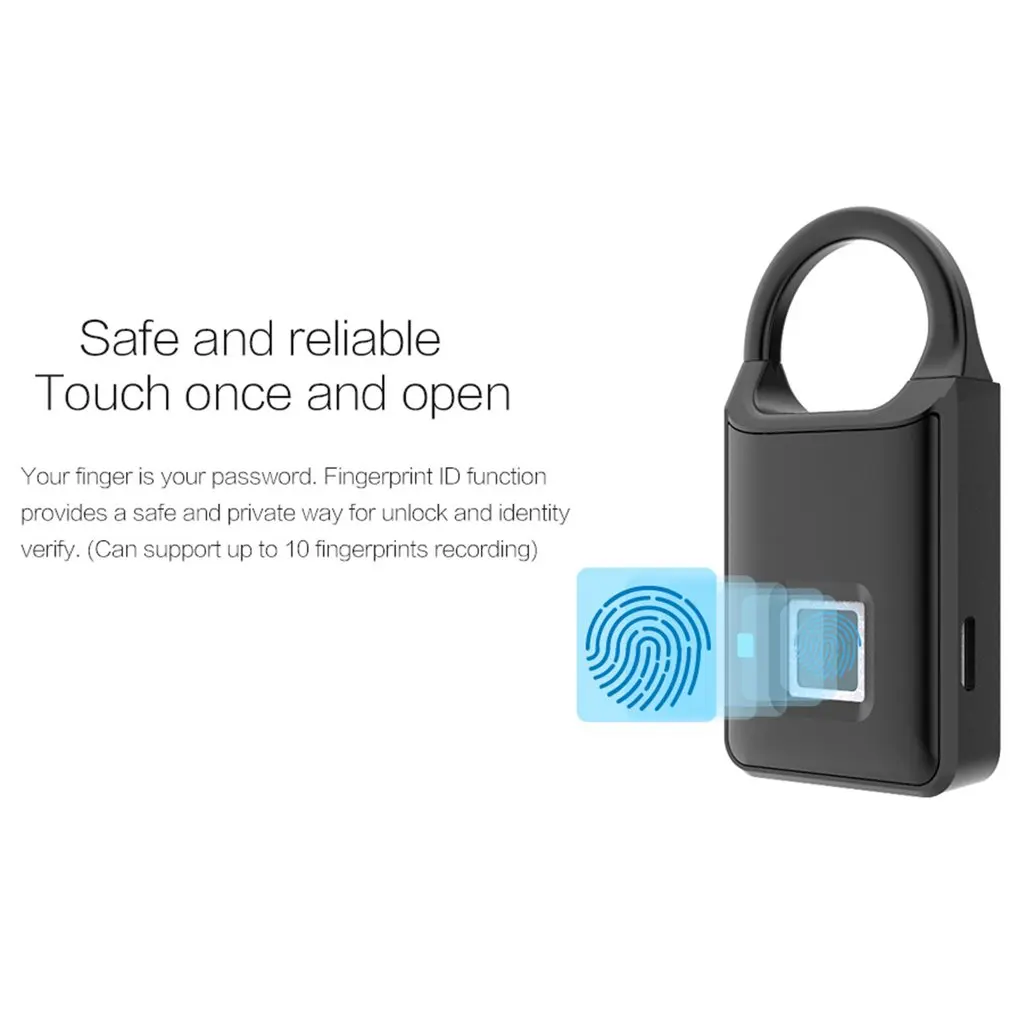 

Footprint Padlock Waterproof Fingerprint Padlock With Fingerprint USB Charging Anti-Theft Keyless for Door Cabinet Backpack