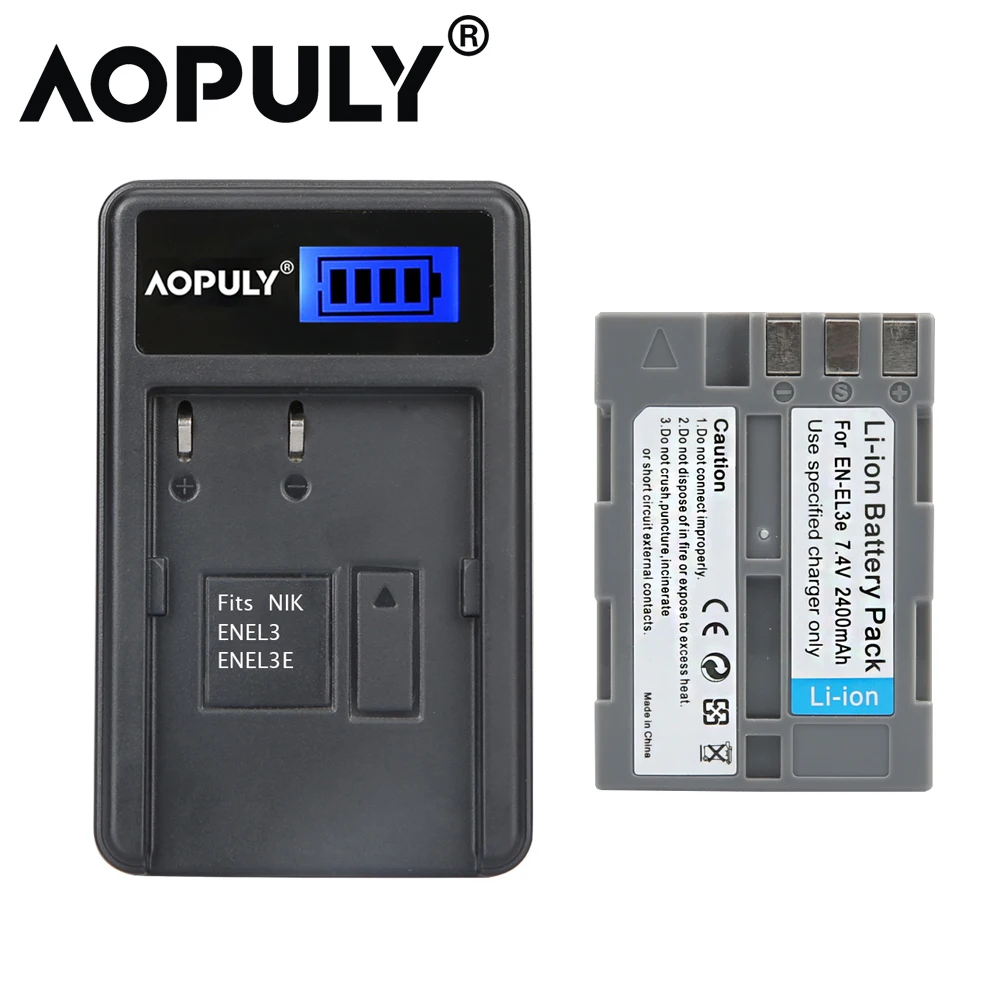 Аккумуляторы на 2400 мА · ч и зарядное устройство с ЖК экраном для Nikon En EL3e D50 D70 D70s D80